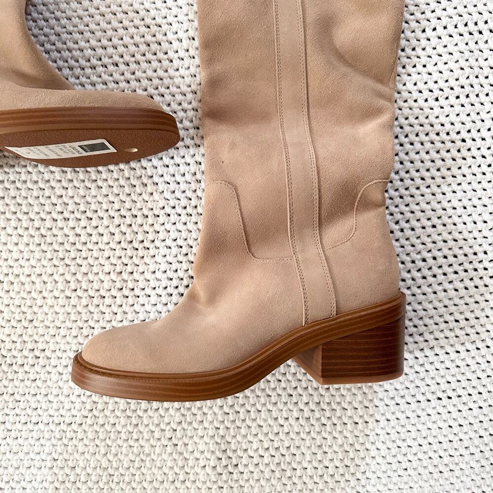 Dolce Vita Beige Suede Illora Knee High Heeled Pull On Knee High Boots 6 Sample - Picture 3 of 11
